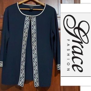 Grace Knit Dressing Navy and White Open Cardigan